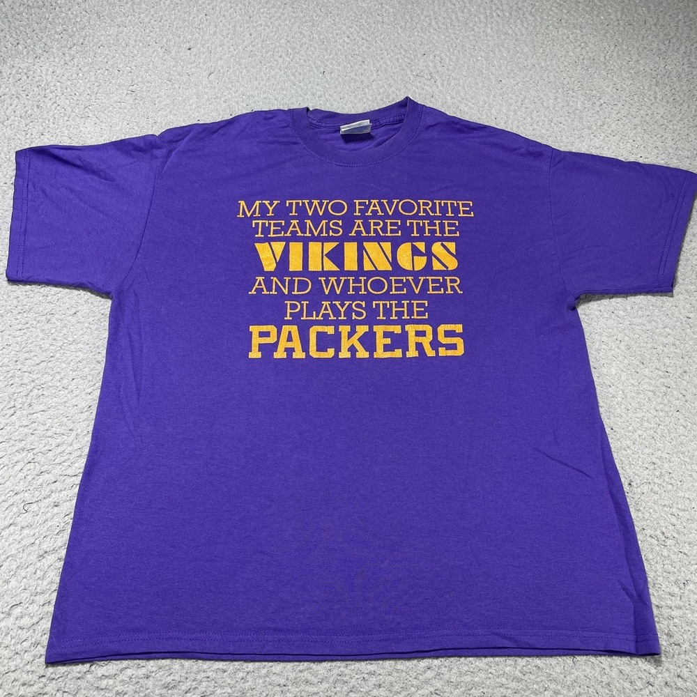 Minnesota Vikings Shirt Mens Large Purple NFL Football Hanes Graphic Tee Packers
